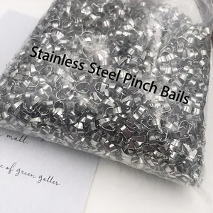 Bulk stainless steel pinch bails in silver color for DIY jewelry making and pendants