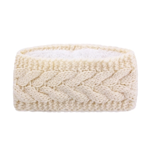 Detail of cable knit headband featuring soft fleece lining for winter warmth