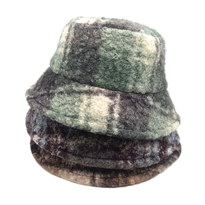 Winter plaid lambswool bucket hats for men and women in three retro color patterns