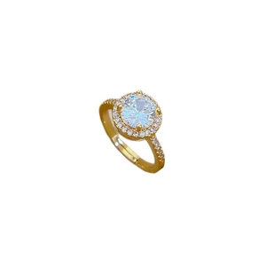 Adjustable golden halo ring with large round cubic zirconia and micro-pave setting