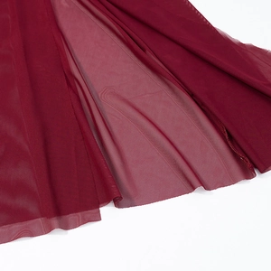 Detailed close-up of wine red mesh fabric showing breathable texture and drapery