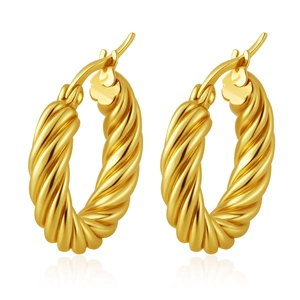 Polished 18K gold twisted hoop earrings for women with high-quality studio reflection