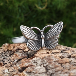 Butterfly Ring Stainless Steel Vintage Nordic Viking Style Oxidized Polished Statement Jewelry For Men Women