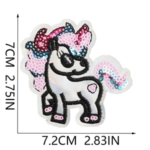 Unicorn sequin embroidery patch in rainbow colors for clothing decoration, 7cm height