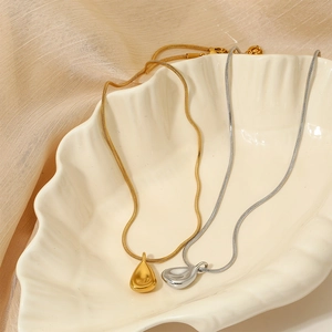 Elegant water drop pendant necklaces in gold and silver finish with sleek snake chains