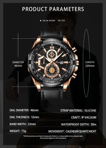 Detailed product specifications for this sports racing watch with silicone strap