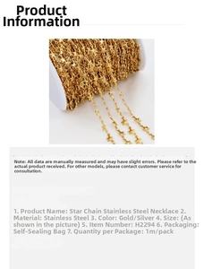 Macro shot of 18k gold-plated stainless steel star chain links for DIY jewelry making