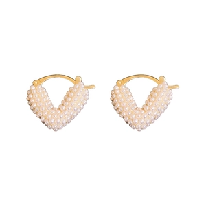 Elegant gold heart-shaped hoop earrings with embedded white pearls for women