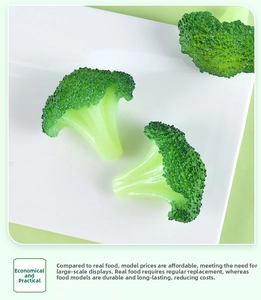Detailed macro view of artificial broccoli models with realistic green texture on a white plate