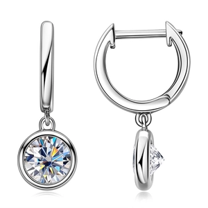 Luxurious D color moissanite hoop earrings in S925 sterling silver with round cut stones