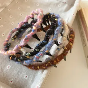 Colorful wool knitted wavy comb headbands for women in soft bohemian style