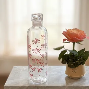 Clear Plastic Water Bottle With Pink Bowknot Pattern And Time Scale Portable Heat Resistant Leakproof Drinking Cup