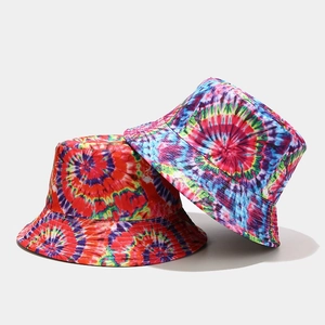 Rainbow tie-dye cotton bucket hats for summer sun protection with reinforced stitching