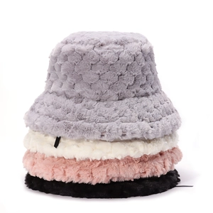 Faux Fur Bucket Hat Winter Warm Plush Thickened Solid Color Outdoor Windproof Hat Adjustable