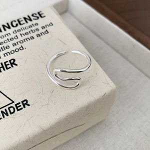 Minimalist 925 sterling silver wavy open ring with geometric irregular design in silver finish