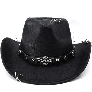Western Cowboy Hat Faux Suede Metal Rings Skull Rivets Punk Gothic Style Party Accessories Unisex