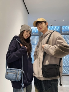 Retro washed denim mini crossbody bag with adjustable straps for men and women