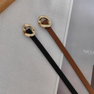 Minimalist punk leather waist chain set in black and brown with golden metal buckles