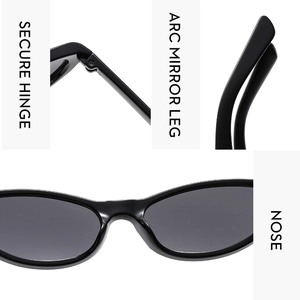 Detail view of secure metal hinges, arc mirror legs and comfortable nose pads on sunglasses