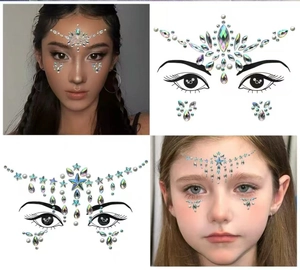 Iridescent facial gemstone stickers with star and teardrop pearls for party makeup
