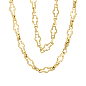 Gold stainless steel necklace featuring minimalist hollow cross links and clasp detail