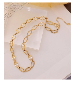 Detail of 18K gold plated chunky geometric chain link necklace with lobster clasp