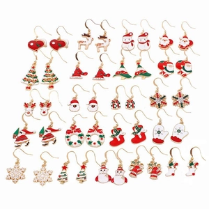 Christmas Enamel Alloy Earrings For Women Santa Claus Snowflake Elk Tree Bell Rhinestone Dangle Hook Earrings Holiday Jewelry