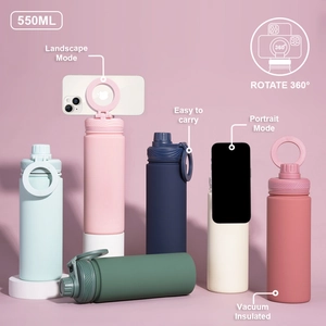 304 Stainless Steel Vacuum Insulated Water Bottle With Magnetic Phone Holder Booster Ring Portable Outdoor Sports Flask