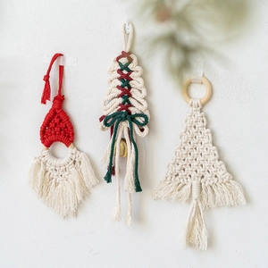 Handmade Macrame Christmas Tree Ornaments Cotton Rope Woven Gnome Hanging Decoration Wood Bead Holiday Home Wall Decor