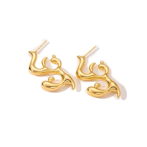 Minimalist irregular fluid lava gold earrings in high polish finish for women