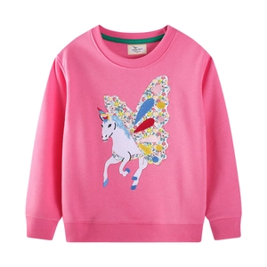 Mädchen Langarm Sweatshirt Gekämmte Baumwolle Einhorn Blumen Applikation Pullover Kinder Oberteil