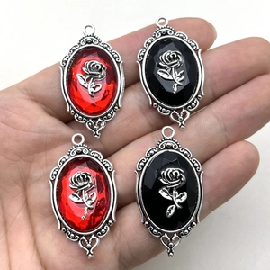 Gothic Rose Cameo Pendants Antique Silver Zinc Alloy Oval Vintage DIY Jewelry Accessories For Women Halloween Dark Style