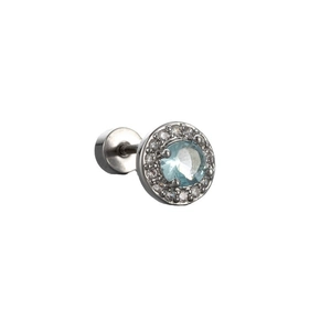 Titanium steel stud earring with light blue zircon and clear stones on white background