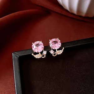 Boucles D'oreilles Fleur En Cristal Octogonal Rose Avec Tige En Argent Cuivre Plaqué Or Bijoux Élégants Pour Femmes