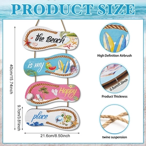 Summer beach surfboard and flip-flop wall decor with 'Happy place' text 40cm height