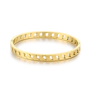 Elegant gold hollow chain link bangle in polished stainless steel for women
