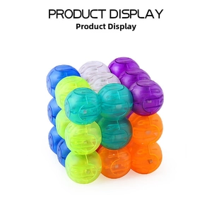 Macro view of colorful translucent magnetic block spheres forming a cube puzzle toy