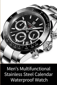 Makroaufnahme einer silbernen Edelstahluhr mit schwarzer Tachymeter-Lünette
