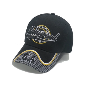 Black cotton baseball cap with Hollywood embroidery and CA patch on checkered brim