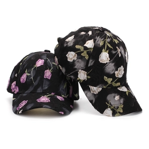 Casquettes de baseball noires vintage à imprimé floral rose violet et blanc pour femme