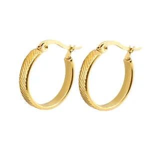 Vintage Textured U-Shape Hoop Earrings 18K Gold Plated Stainless Steel Trendy Minimalist Jewelry For Women