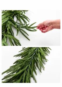 Detail of soft Norfolk Pine garland needles and bendable wire for Christmas decor