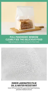 Detail of oilproof kraft bread bag with clear window and waterproof inner coating