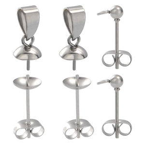 Polished stainless steel pearl pendant clasps and stud earring components for DIY jewelry