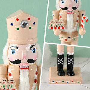 Pink gingerbread nutcracker soldier 25cm wooden ornament with hand-held tray and cane