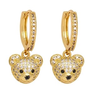 Fashion gold-toned huggie hoop earrings with micro-pave teddy bear head charms
