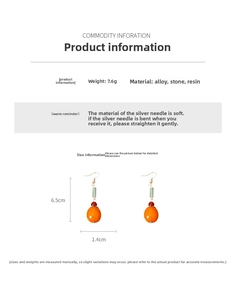 Detailed size and weight specs for vintage-style beaded dangle earrings with resin stones