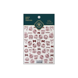 Retro hand-drawn pet and bow nail stickers TS-3979 in burgundy red tones