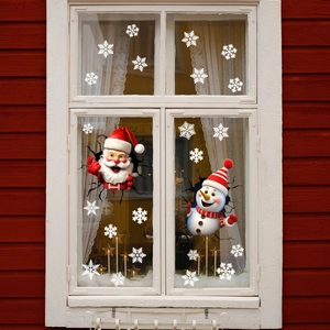 3D Santa Claus and snowman static window stickers with white snowflakes for Christmas decor