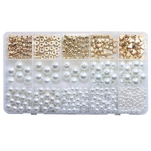 770pcs DIY jewelry kit with gold heart star spacers and white faux pearls in 15-grid box